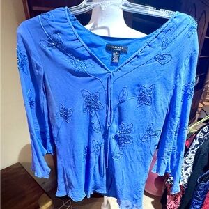 SilkLand Royal Blue Embroidered V-Neck Tie-Front Tunic